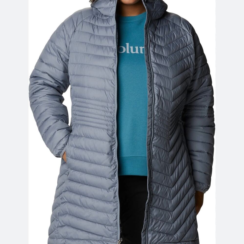 New Columbia Size XS Powder Lite Hooded Long Jacket Silver Grey